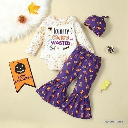 Catpapa 3-24Months Baby Girls Long Sleeved Shirt With Bell-bottoms And Hat  Letter Printing