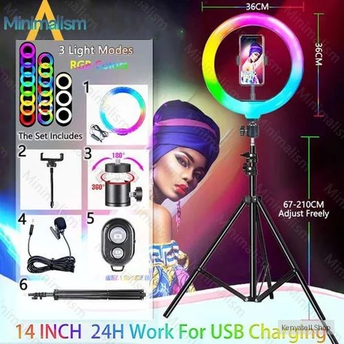 6pcs/Pack  RGB Ring Light 14Inch+2.1M Tripod Stand For Tiktok Youtube Photograph